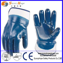 Voll getauchte Sicherheitsmanschetten Nitril Handschuhe Baumwolle blau beschichtet blau